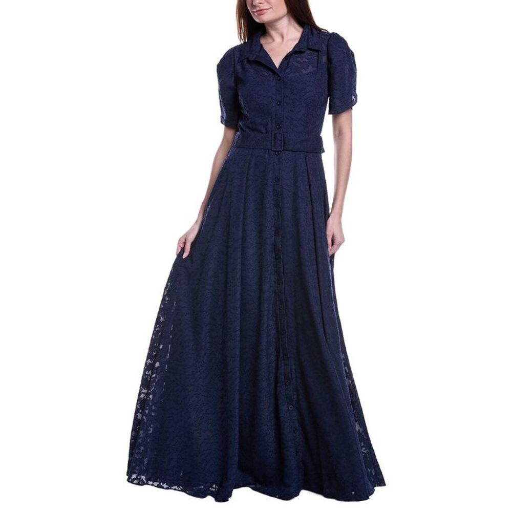 Rene Ruiz Womens  Jacquard Shirt Gown, Blue